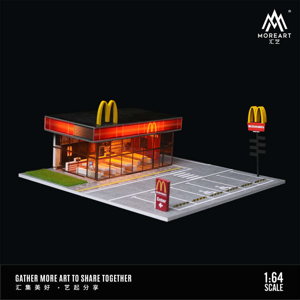 MoreArt1:64 肯德基 麥當勞餐廳燈光版停車場景模型人偶套裝-GOODTOYSTUDIO