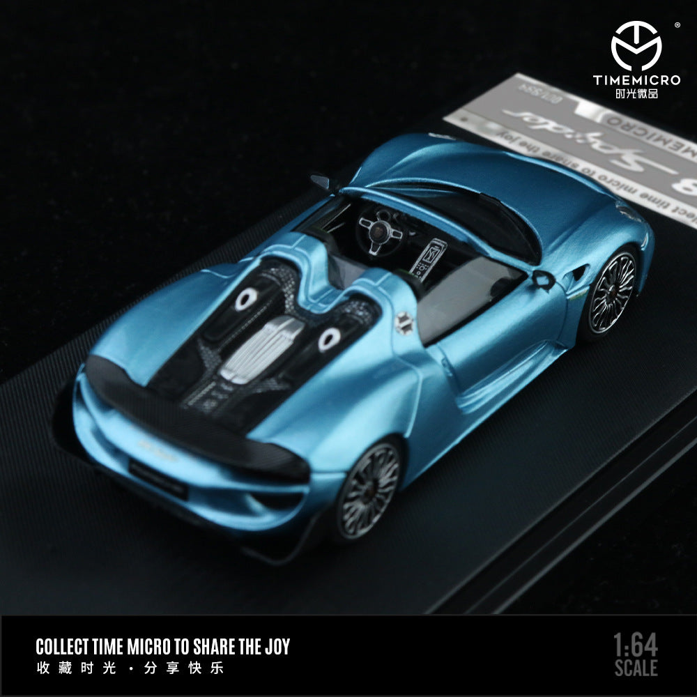 TM 1:64  保時捷918素色電光藍金屬綠 防真合金汽車模型-GOODTOYSTUDIO