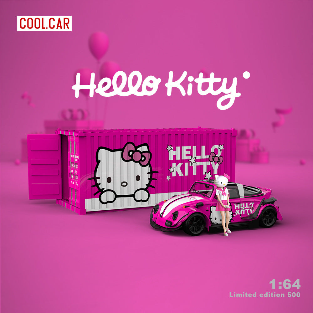Cool Car 1:64 甲殼蟲kitty粉裝仿真合金汽車模型套裝-GOODTOYSTUDIO