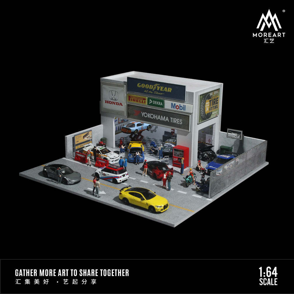 MoreArt1:64 汽車改裝店房體燈光版場景模型 車模停車場-GOODTOYSTUDIO