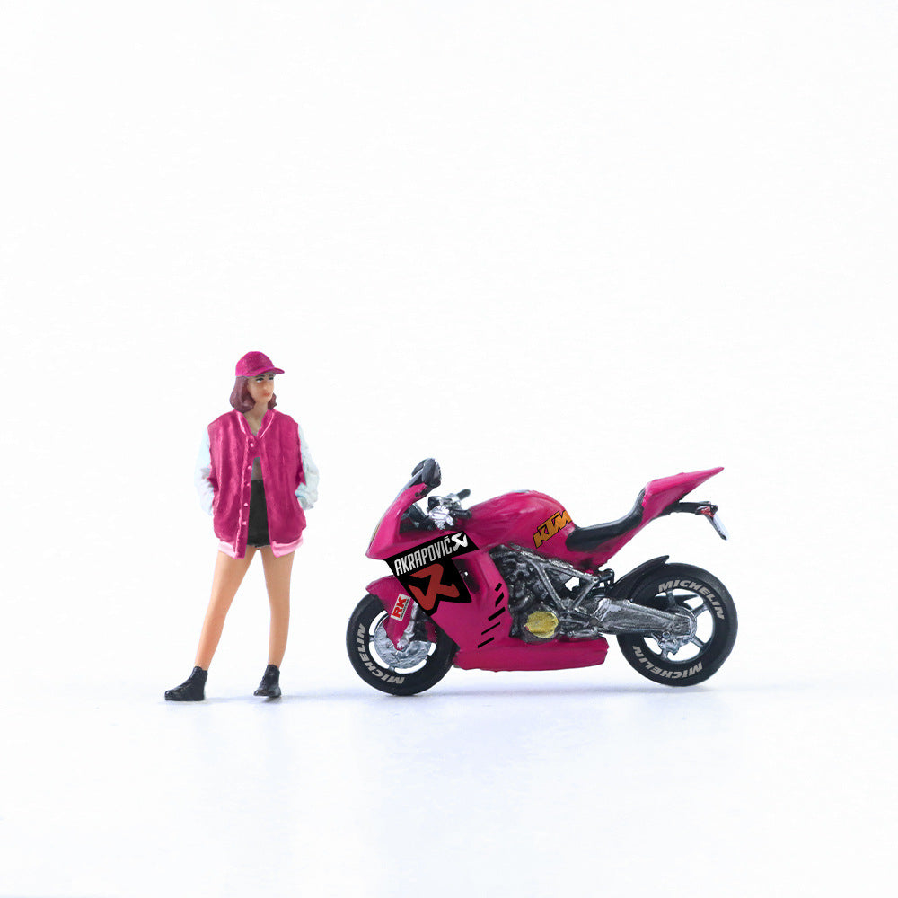 MoreArt1:64  KTM1190玫粉摩托靚女仿真樹脂模型-GOODTOYSTUDIO
