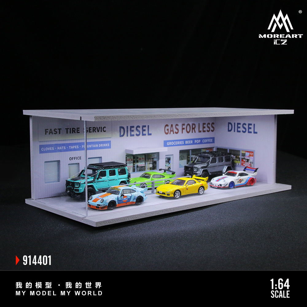 MoreArt1:64美式加油站 倉庫 櫻花停車場燈光版場景模型-GOODTOYSTUDIO