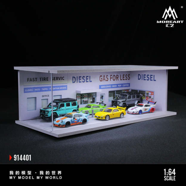 MoreArt1:64美式加油站 倉庫 櫻花停車場燈光版場景模型-GOODTOYSTUDIO