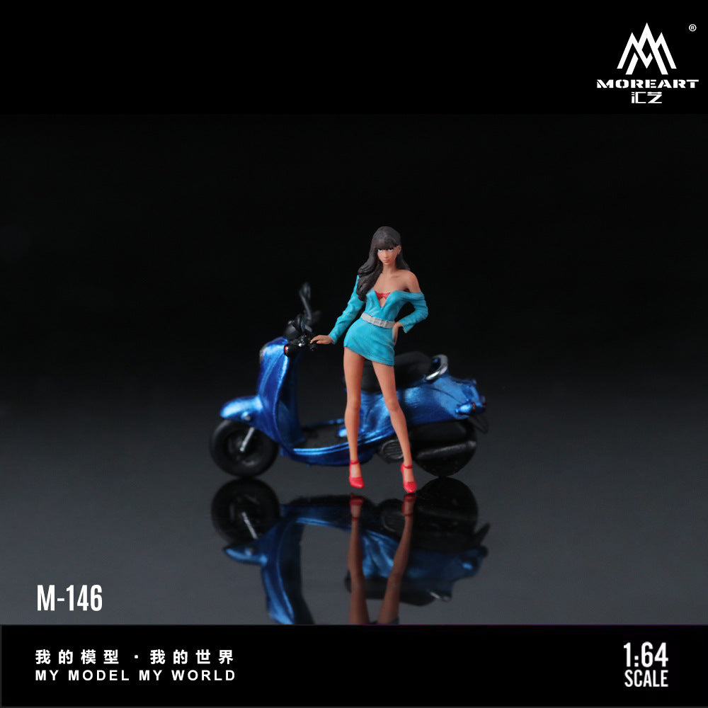 MoreArt1:64  復古踏板車藍色靚女人偶仿真樹脂模型