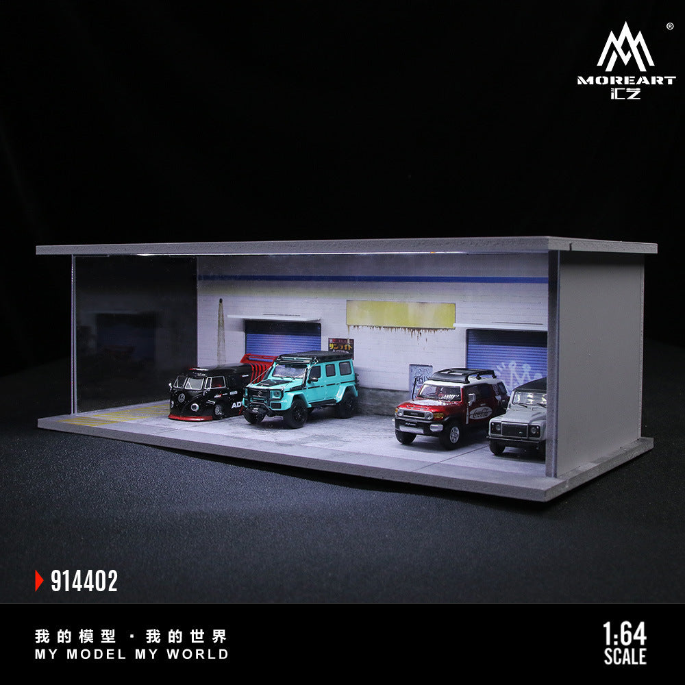 MoreArt1:64美式加油站 倉庫 櫻花停車場燈光版場景模型-GOODTOYSTUDIO