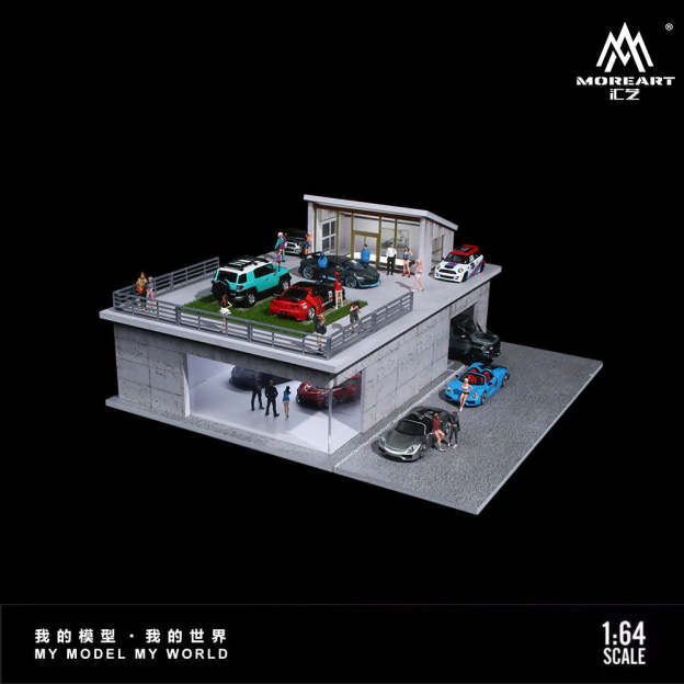 匯藝MoreArt1:64 陽光房燈光版場景仿真模型 停車位擺件-GOODTOYSTUDIO