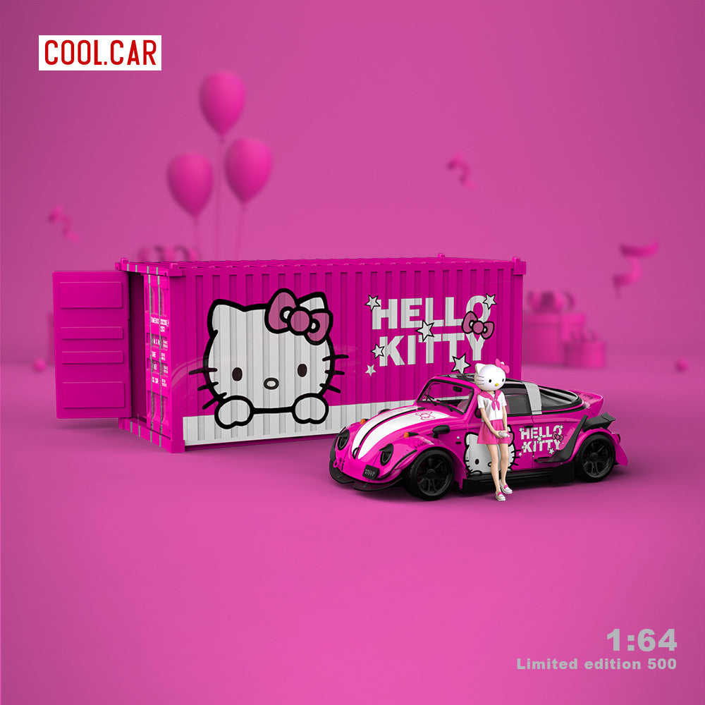 Cool Car 1:64 甲殼蟲kitty粉裝仿真合金汽車模型套裝-GOODTOYSTUDIO
