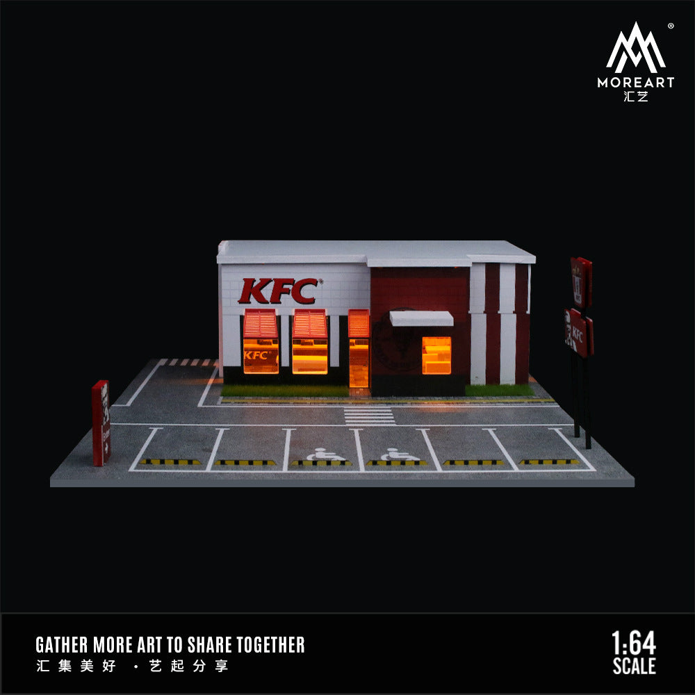 MoreArt1:64 肯德基 麥當勞餐廳燈光版停車場景模型人偶套裝-GOODTOYSTUDIO