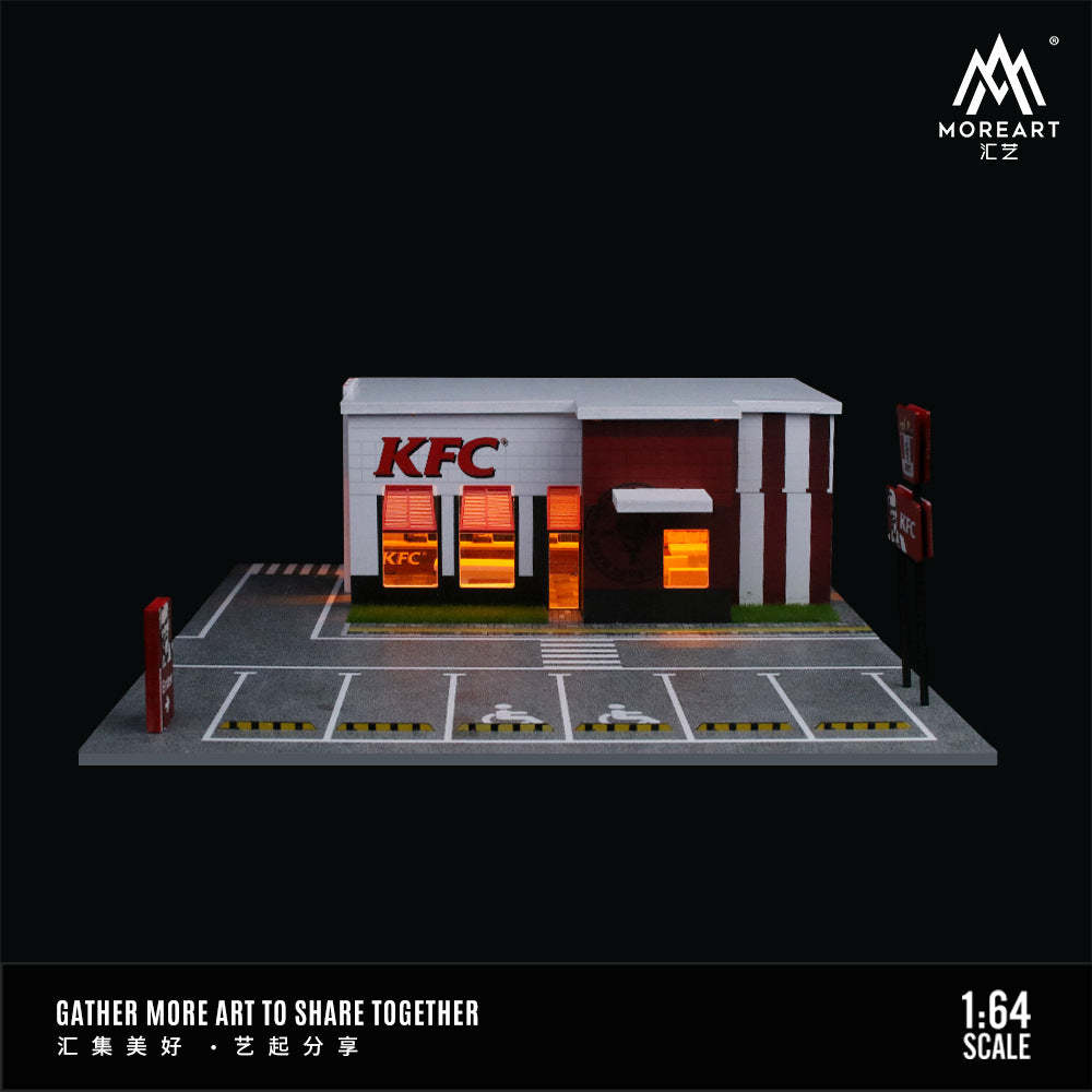 MoreArt1:64 肯德基 麥當勞餐廳燈光版停車場景模型人偶套裝-GOODTOYSTUDIO