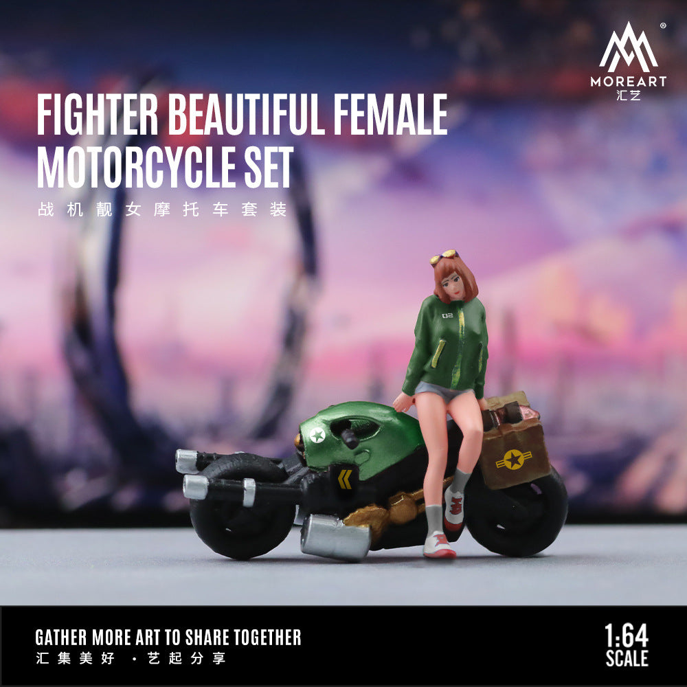 MoreArt1:64 戰機靚女摩托車人偶套裝樹脂模型-GOODTOYSTUDIO