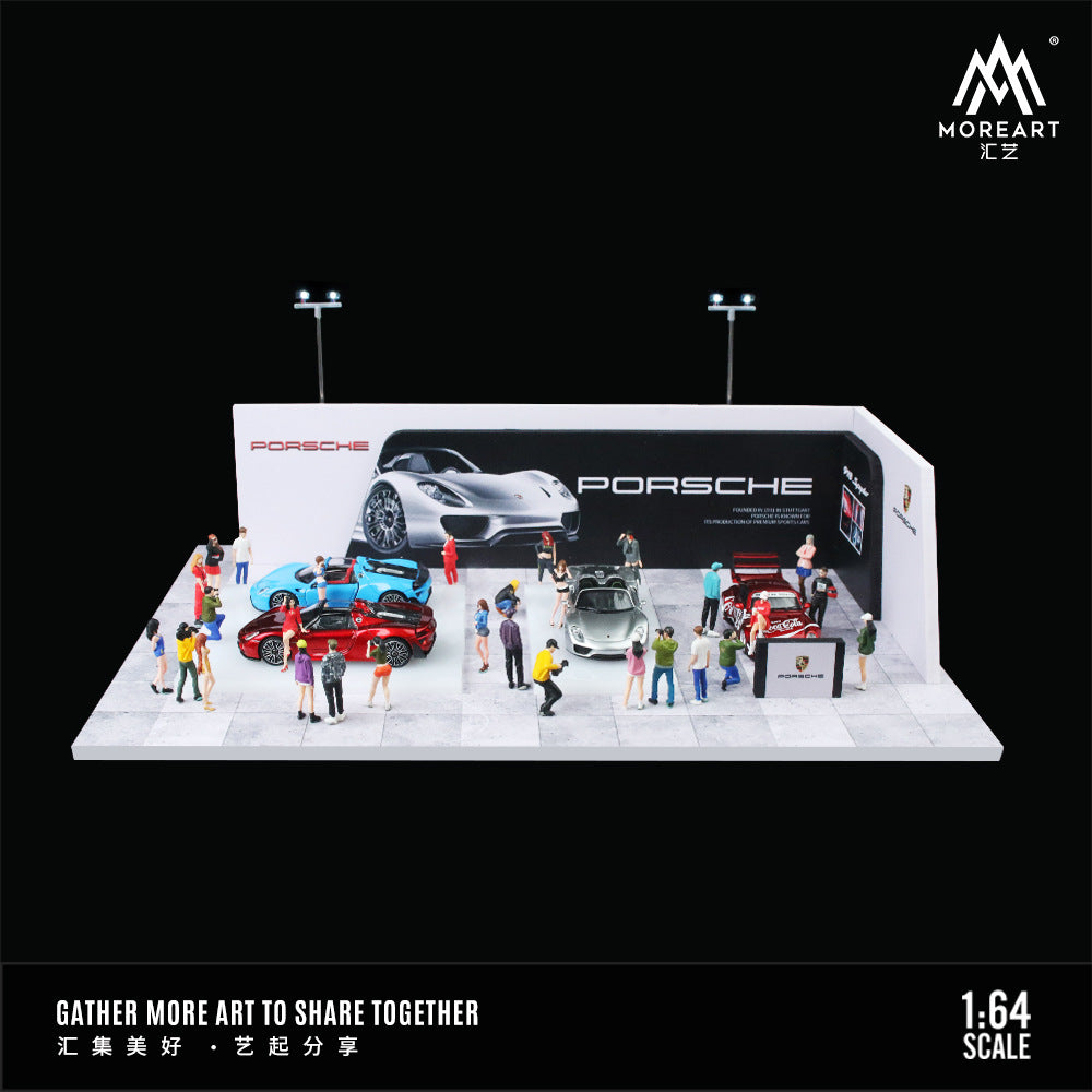 匯藝1:64 保時捷汽車展示館4S店展廳燈光場景仿真模型擺件-GOODTOYSTUDIO