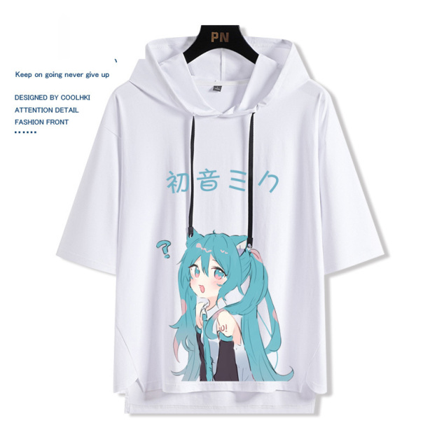 初音動漫未來miku 連帽短袖t恤