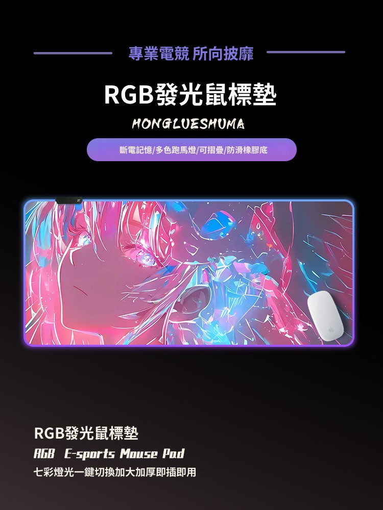 動漫RGB發光 主題桌墊 布質滑鼠墊 【支持客製化，聯係客服】