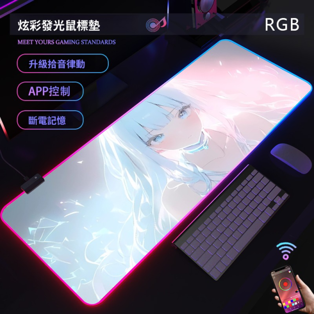 動漫RGB發光 主題桌墊 布質滑鼠墊 【支持客製化，聯係客服】