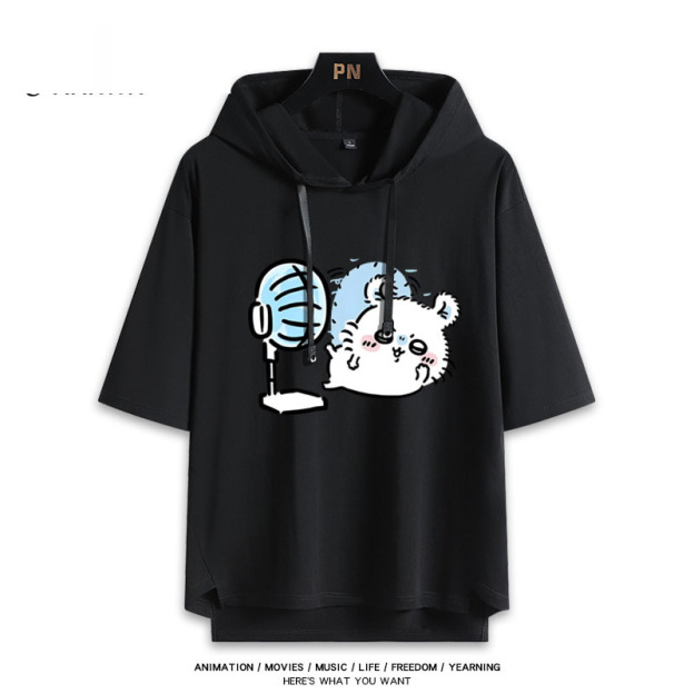 烏薩奇小八吹風扇吉伊卡哇 連帽短袖T恤-GOODTOYSTUDIO