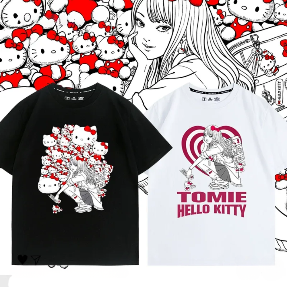 伊藤潤二X三麗鷗富江Hello kitty周邊 印花短袖T恤
