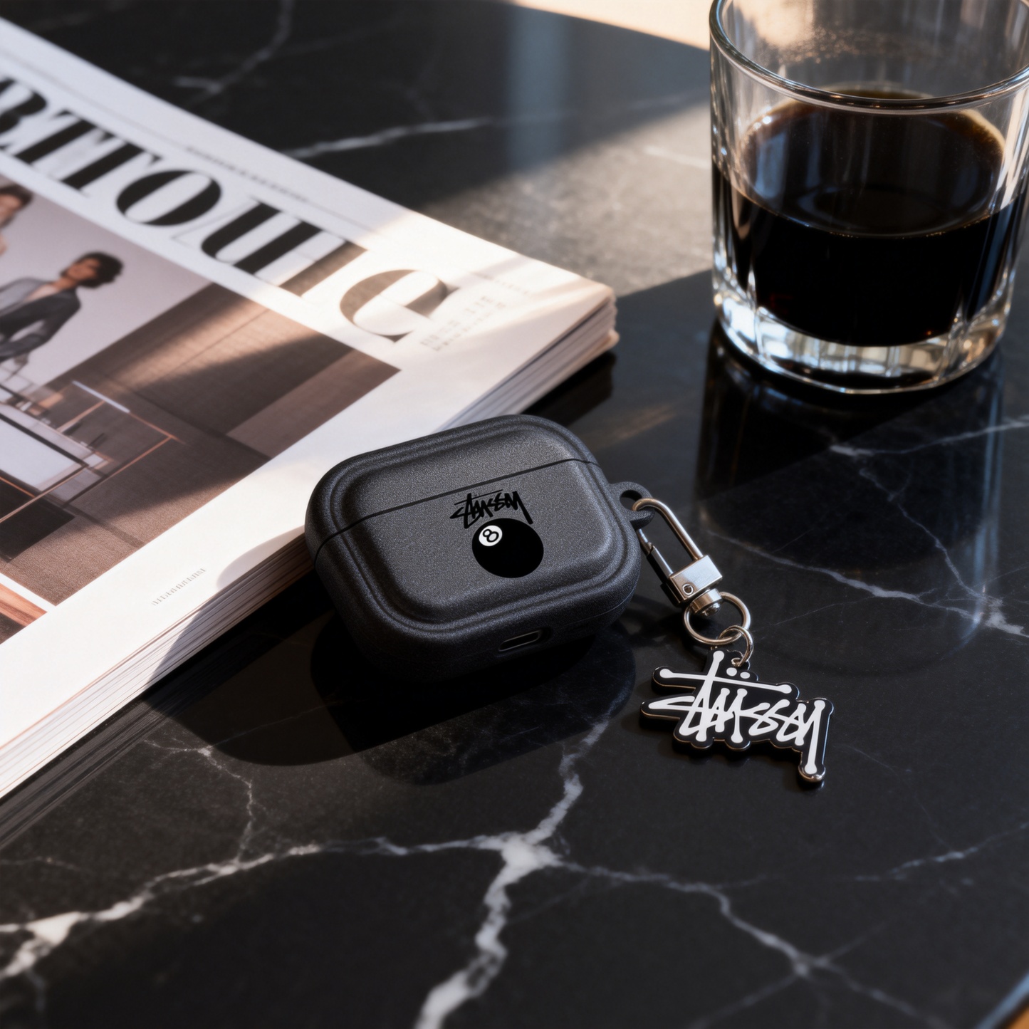 潮牌黑8桌球Airpods耳機保護殼 - 高級深灰小眾復古歐美風格