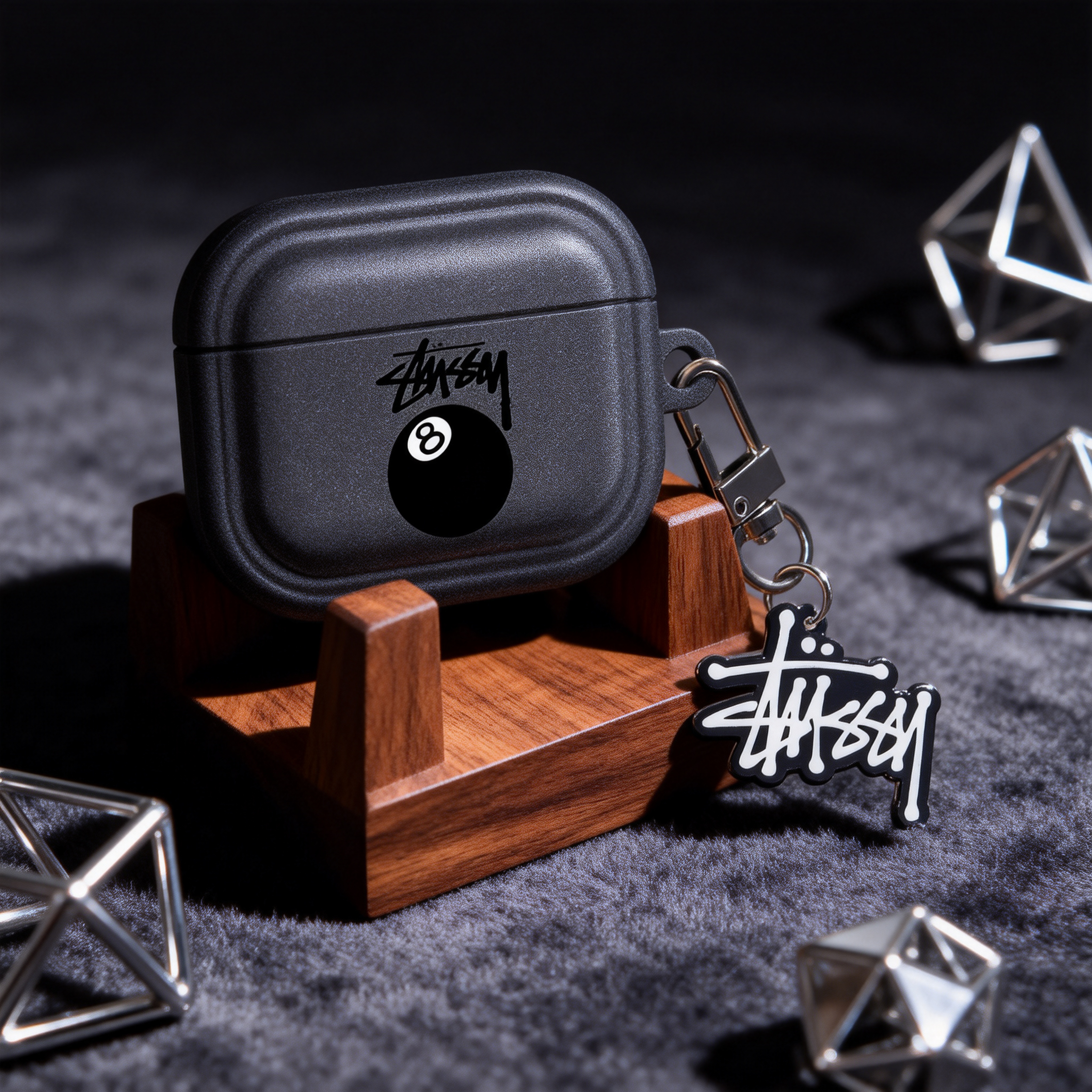 潮牌黑8桌球Airpods耳機保護殼 - 高級深灰小眾復古歐美風格