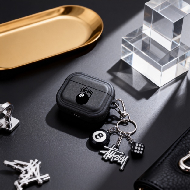 潮牌黑8桌球Airpods耳機保護殼 - 高級深灰小眾復古歐美風格