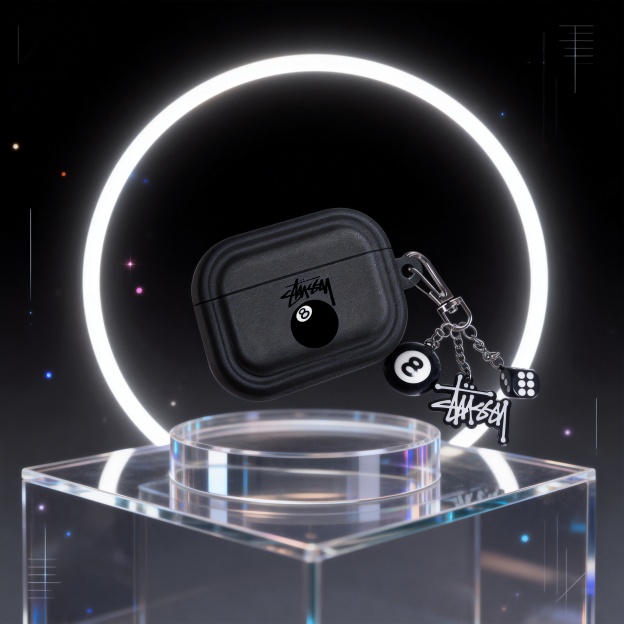 潮牌黑8桌球Airpods耳機保護殼 - 高級深灰小眾復古歐美風格