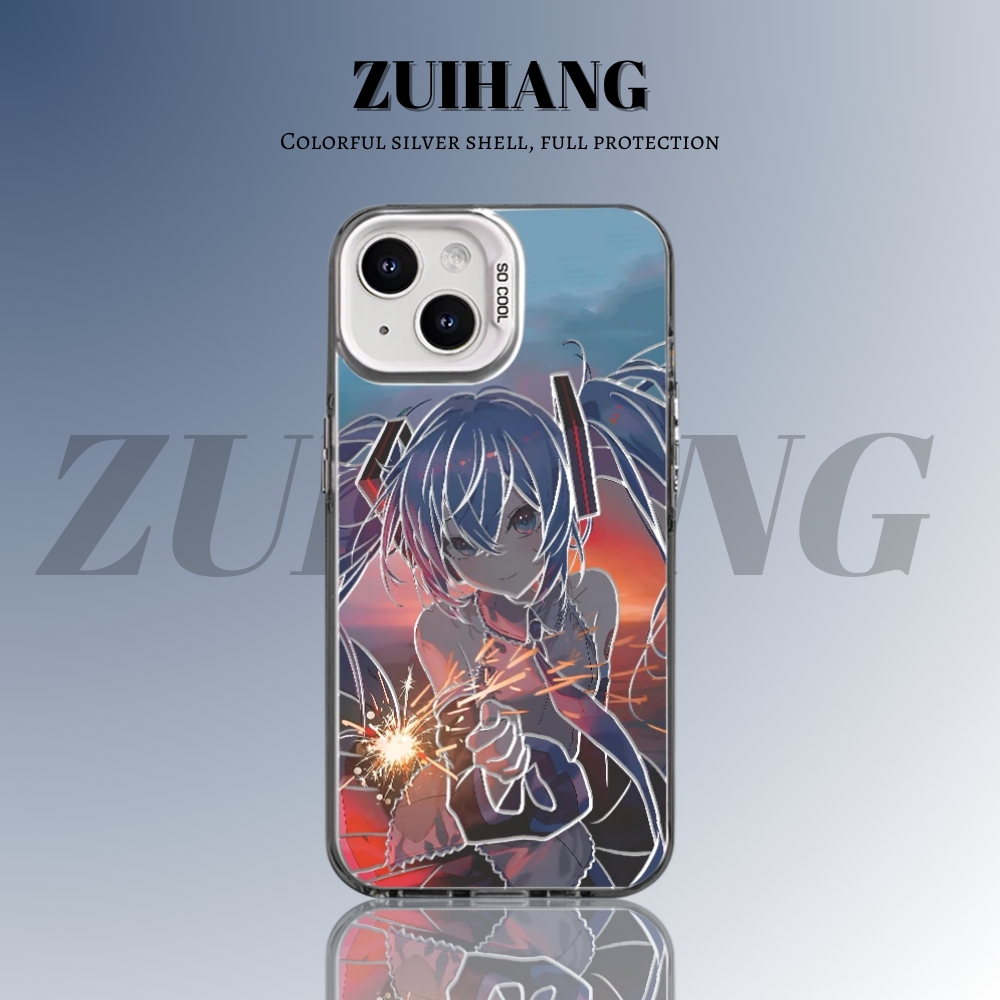 初音未來 極光/彩銀 線條漸變防摔手機殼-GOODTOYSTUDIO