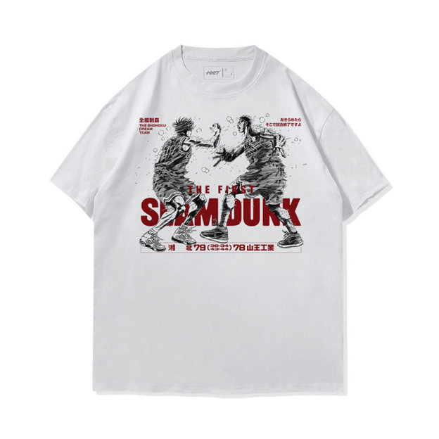 灌籃高手流川楓櫻木花道世紀擊掌水洗做舊 2026親子情侶男女同款 印花水洗短袖