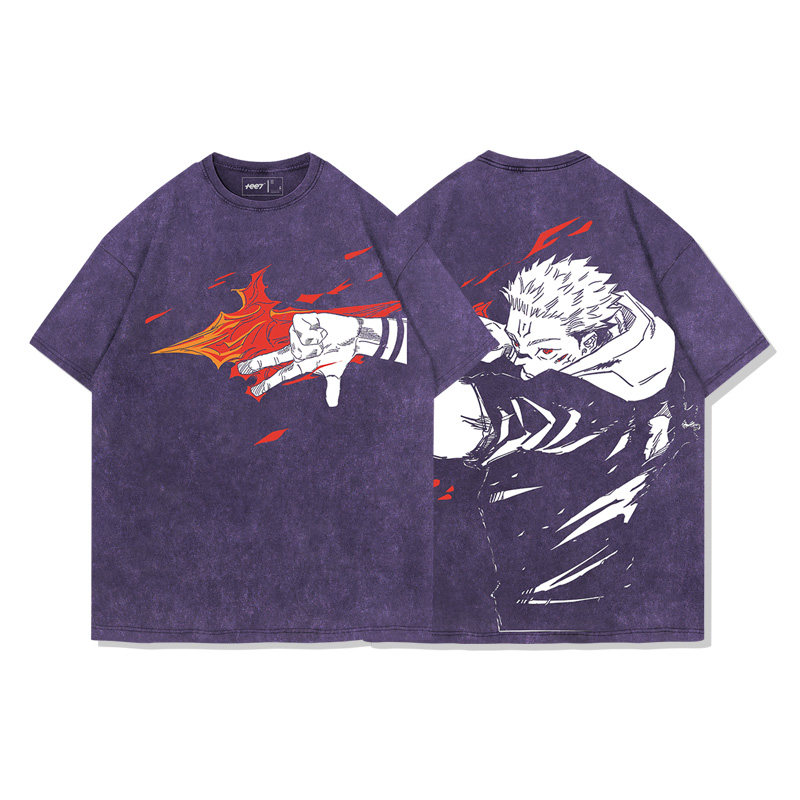 咒術迴戰兩面宿儺術式水洗做舊 2026親子情侶男女同款 印花水洗短袖