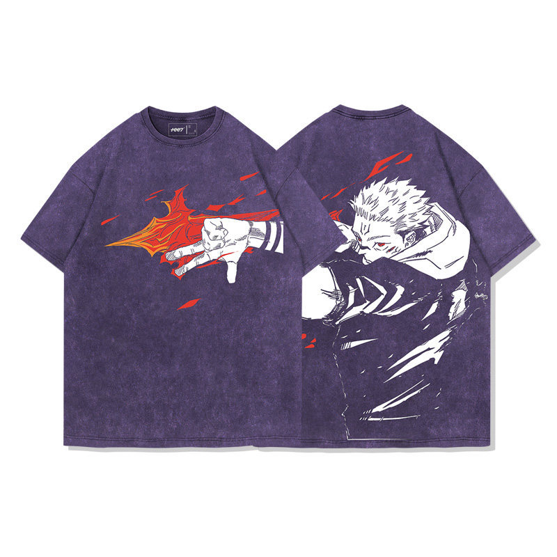 咒術迴戰兩面宿儺術式水洗做舊 2026親子情侶男女同款 印花水洗短袖