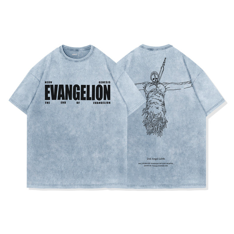 EVA十三號機莉莉絲水洗做舊 2026親子情侶男女同款 印花水洗短袖