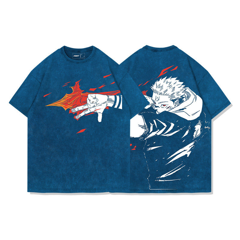 咒術迴戰兩面宿儺術式水洗做舊 2026親子情侶男女同款 印花水洗短袖