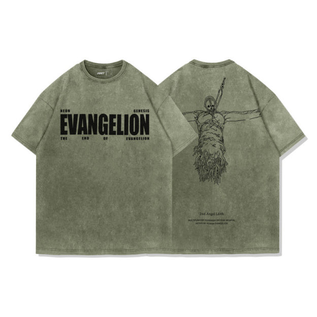 EVA十三號機莉莉絲水洗做舊 2026親子情侶男女同款 印花水洗短袖