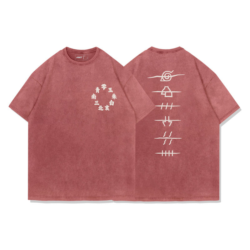 火影忍者曉組織水洗做舊 2026親子情侶男女同款 印花水洗短袖