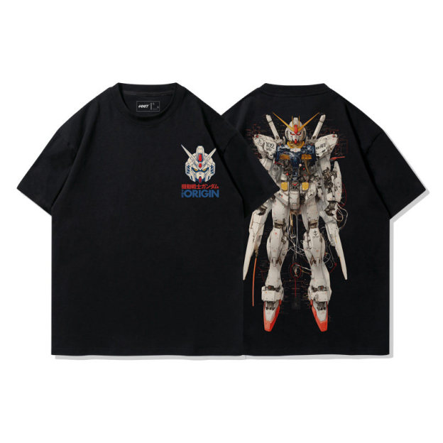 高達機械解剖圖水洗做舊 2026親子情侶男女同款 印花水洗短袖
