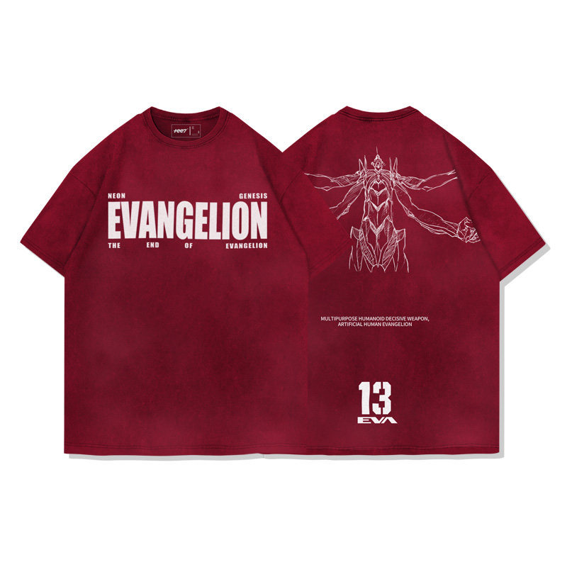 EVA十三號機莉莉絲水洗做舊 2026親子情侶男女同款 印花水洗短袖