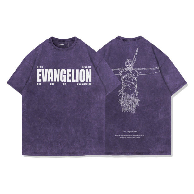 EVA十三號機莉莉絲水洗做舊 2026親子情侶男女同款 印花水洗短袖