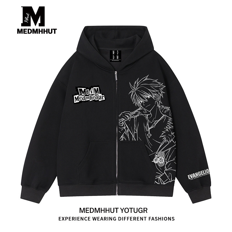 MEDMHHUT × EVA 聯名連帽開襟衫｜秋冬寬鬆拉鍊衛衣