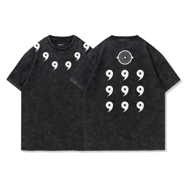 火影宇智波斑六道模式水洗做舊 2026親子情侶男女同款 印花水洗短袖