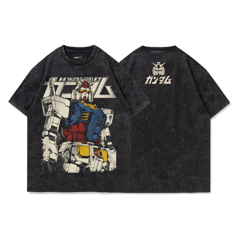 高達機動戰士水洗做舊 2026親子情侶男女同款 印花水洗短袖