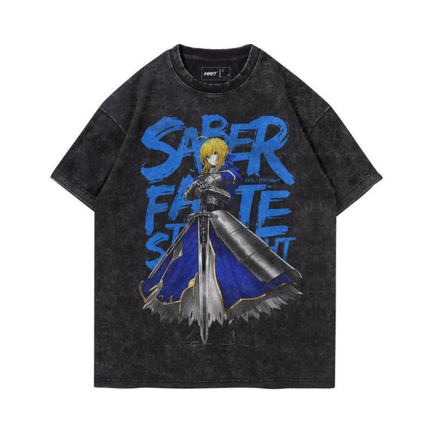 Fate吾王呆毛Saber水洗做舊 2026親子情侶男女同款 印花水洗短袖