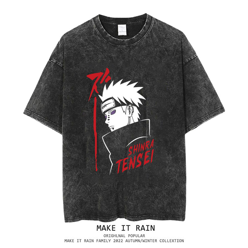 火影忍者水洗做舊 2026親子情侶男女同款 印花水洗短袖