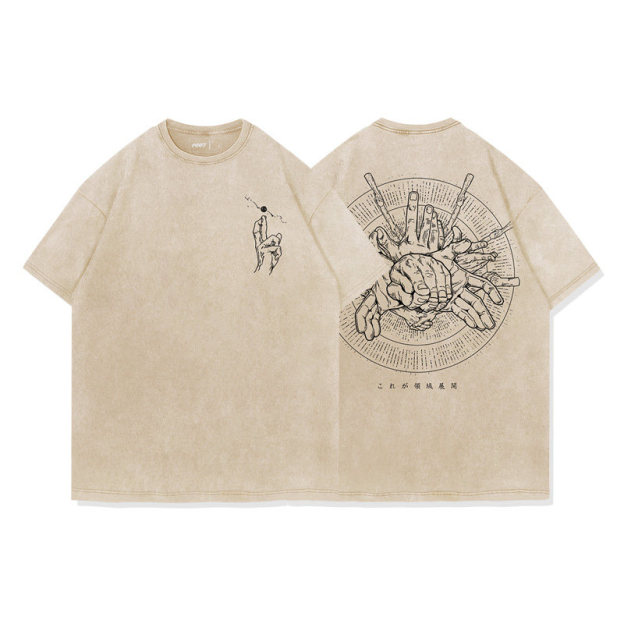 咒術迴戰結印手勢領域展開水洗做舊 2026親子情侶男女同款 印花短袖T恤