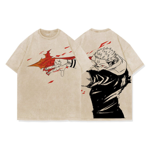 咒術迴戰兩面宿儺術式水洗做舊 2026親子情侶男女同款 印花水洗短袖