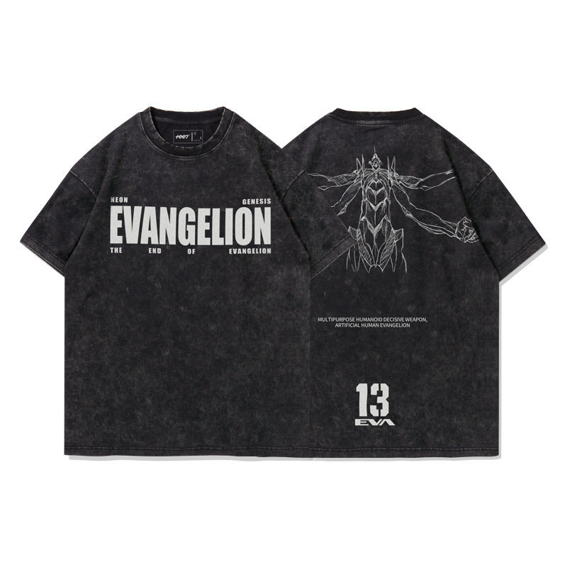 EVA十三號機莉莉絲水洗做舊 2026親子情侶男女同款 印花水洗短袖