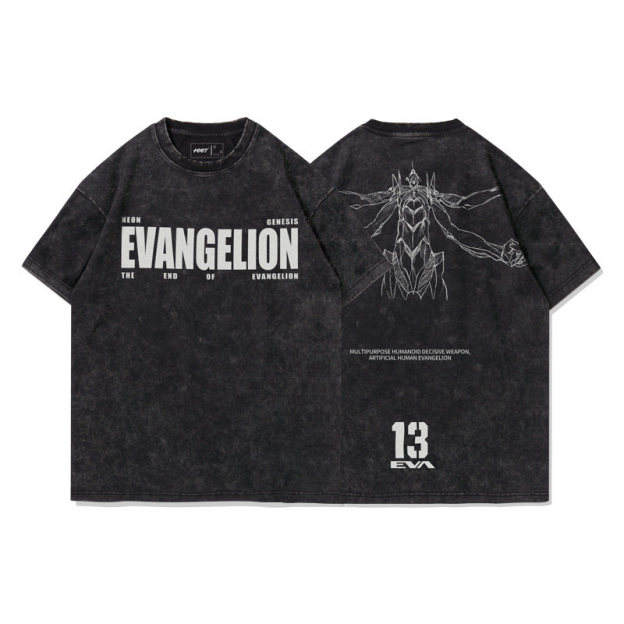 EVA十三號機莉莉絲水洗做舊 2026親子情侶男女同款 印花水洗短袖