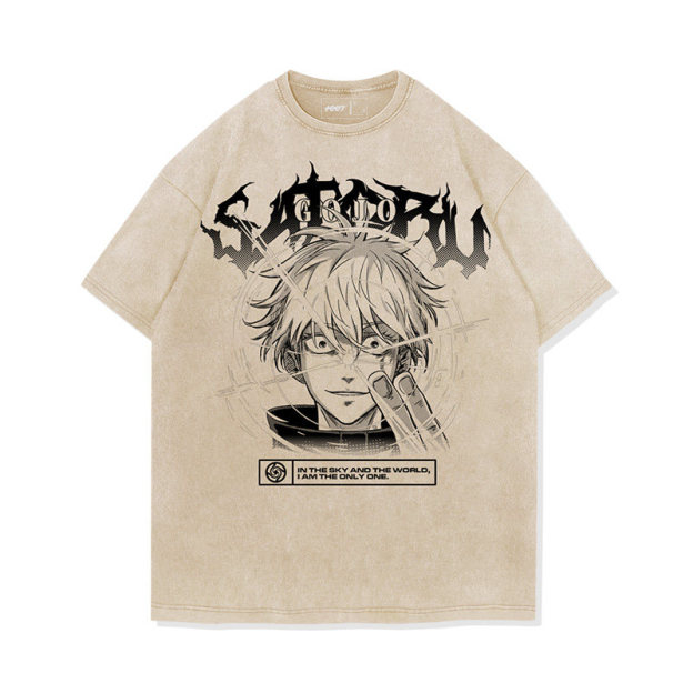 咒術迴戰五条悟水洗做舊 2026親子情侶男女同款 印花水洗短袖