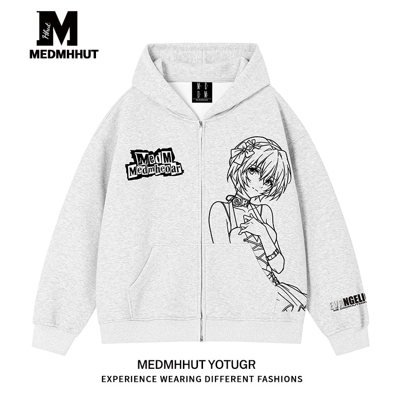 MEDMHHUT × EVA 聯名連帽開襟衫｜秋冬寬鬆拉鍊衛衣
