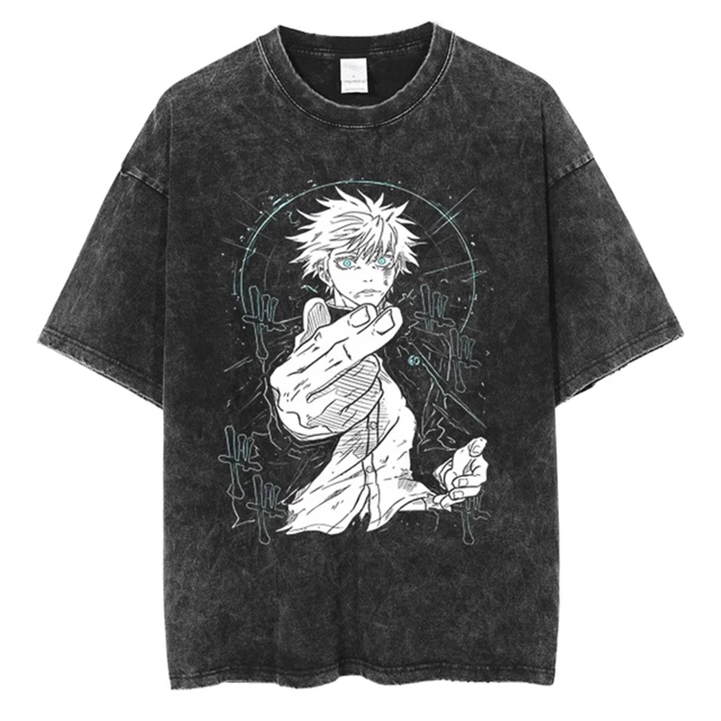 咒術迴戰水洗做舊 2026親子情侶男女同款 印花水洗短袖