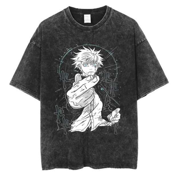 咒術迴戰水洗做舊 2026親子情侶男女同款 印花水洗短袖