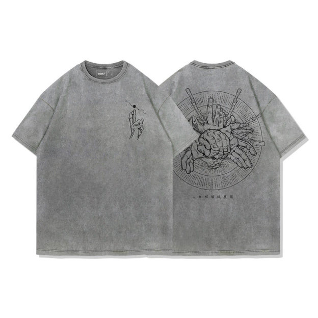 咒術迴戰結印手勢領域展開水洗做舊 2026親子情侶男女同款 印花短袖T恤