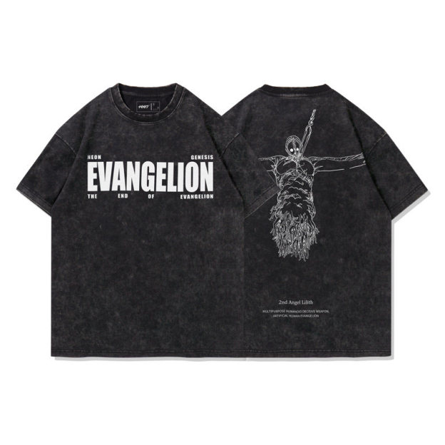 EVA十三號機莉莉絲水洗做舊 2026親子情侶男女同款 印花水洗短袖